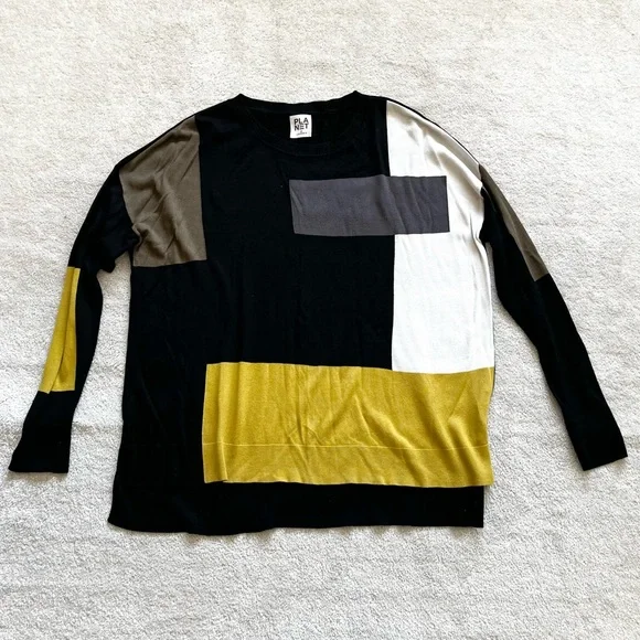 PLANET BY LAUREN G PIMA COTTON/MODAL SWEATER ONE SIZE MODERN CHIC COLOR BLOCK - Picture 7 of 7